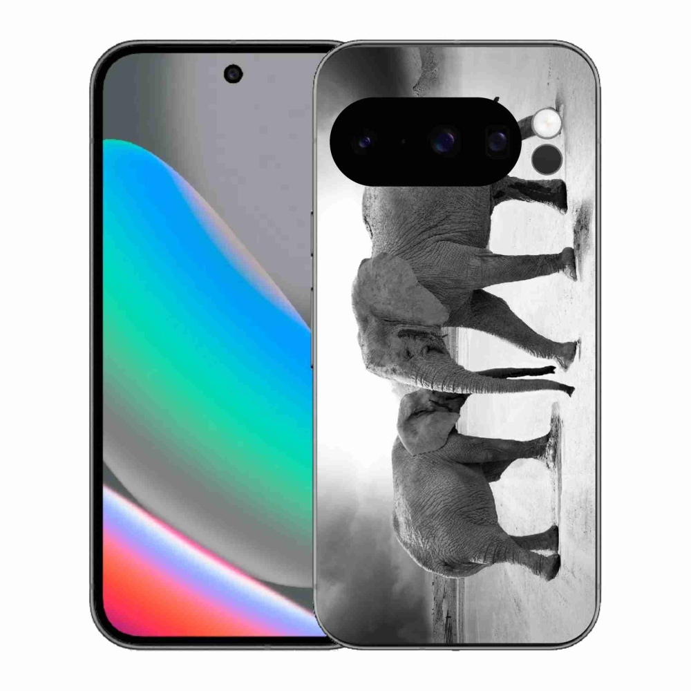 Gélový kryt mmCase na Google Pixel 10 Pro - čiernobieli slony