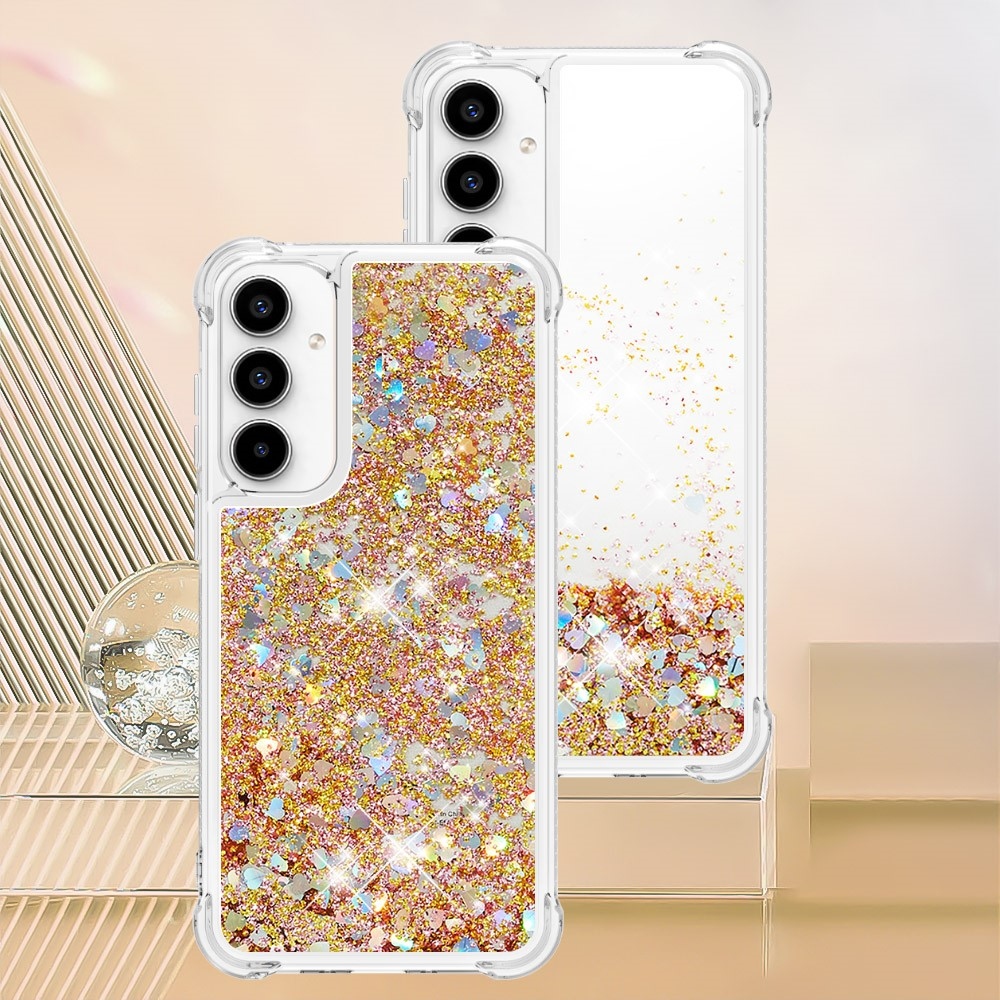 Glitter presýpací gélový obal na mobil Samsung Galaxy A36 5G - zlatý/srdiečka