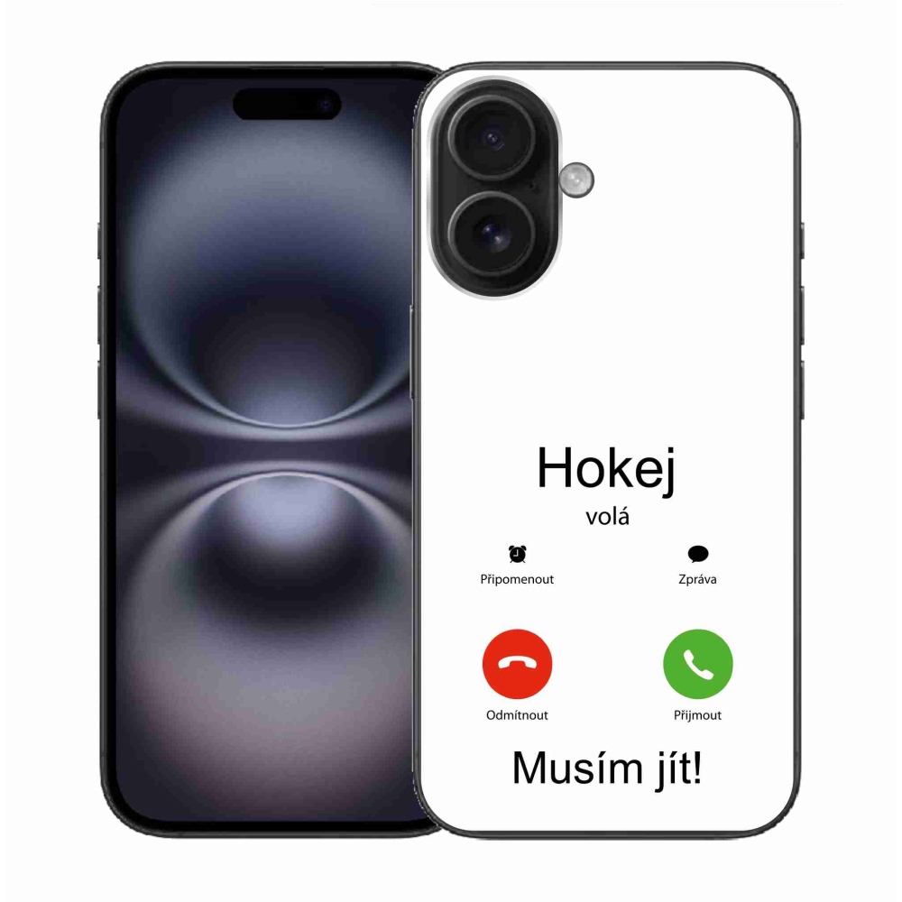 Gélový kryt mmCase na iPhone 16 - hokej volá biele pozadie