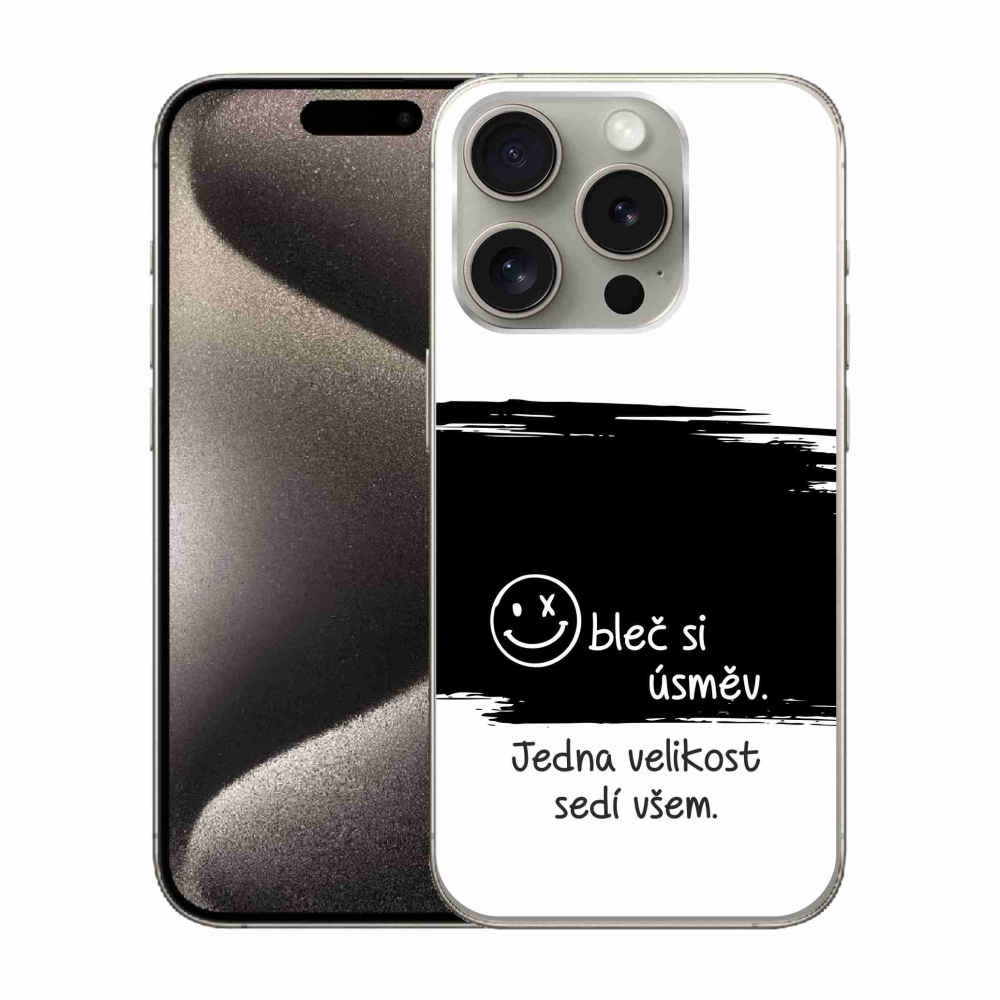 Gélový kryt mmCase na iPhone 15 Pro - vtipný text 8 čiernobiele pozadie