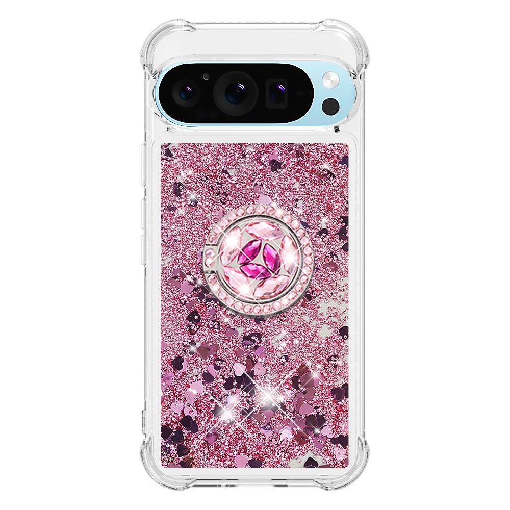 Glitt presýpací gélový obal s krúžkom na prst na Google Pixel 10 - ružovozlatý/srdiečka