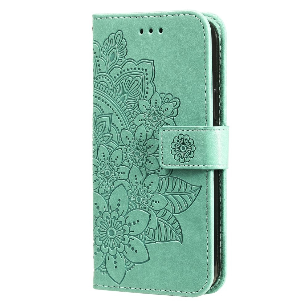 Floral knižkové púzdro na Samsung Galaxy S25+ - modrozelené