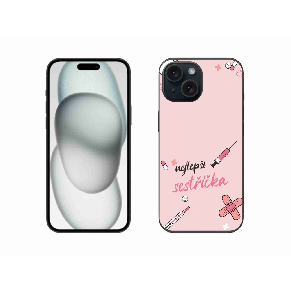 Gélový kryt mmCase na iPhone 15 - najlepšia sestrička ružové pozadie