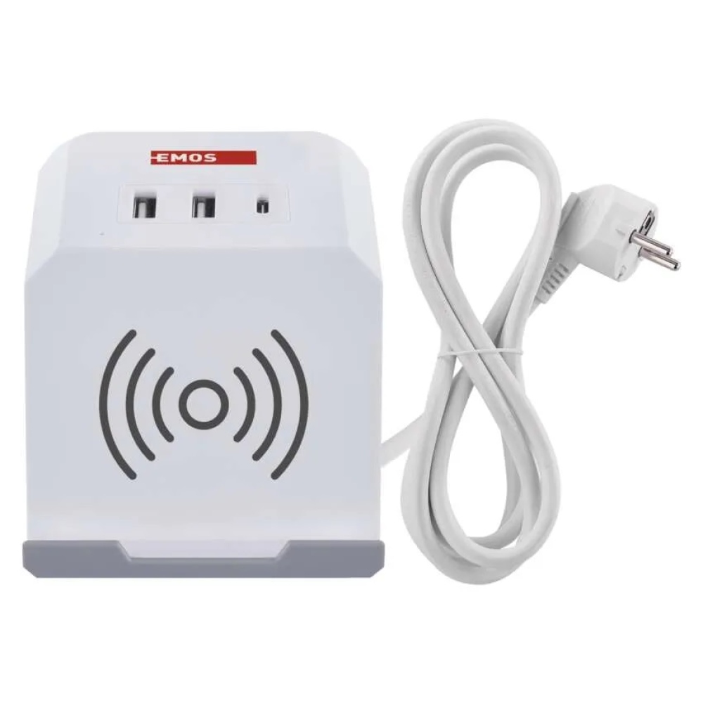 Predlžovací kábel - kocka 2 m / 2 zásuvky / biely / 2×USB-A+1×USB-C+Qi / 1,5 mm2