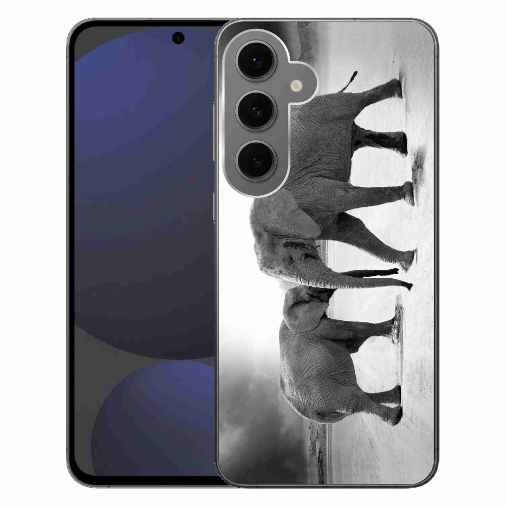 Gélový kryt mmCase na Samsung Galaxy S24 FE - čiernobieli slony