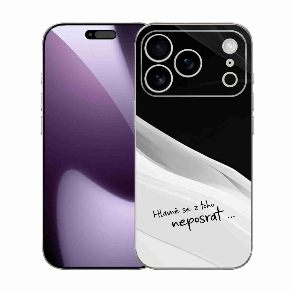 Gélový kryt mmCase na iPhone 17 Pro - vtipný text 13 bieločierne pozadie