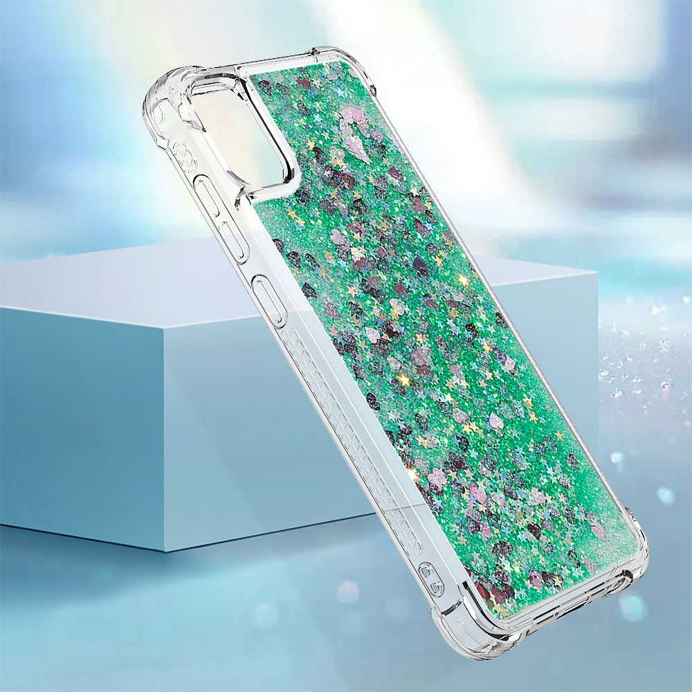 Glitter presýpacie gélový obal na Samsung Galaxy A07 4G - zelený/srdiečka