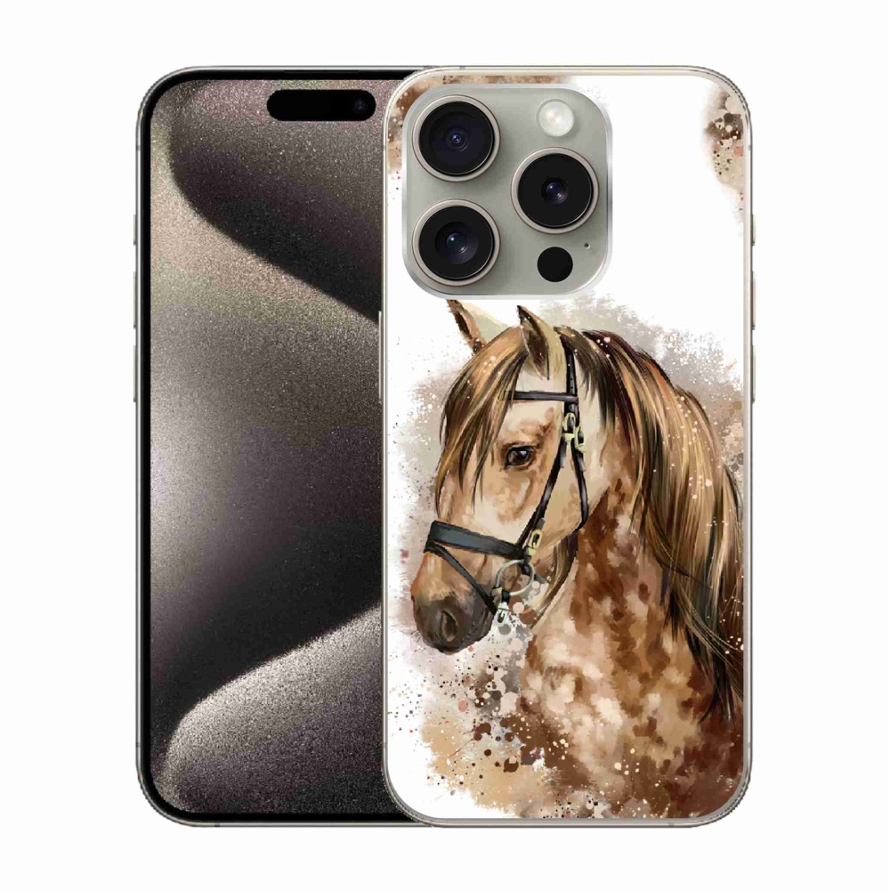Gélový kryt mmCase na iPhone 15 Pro - hnedý kreslený kôň