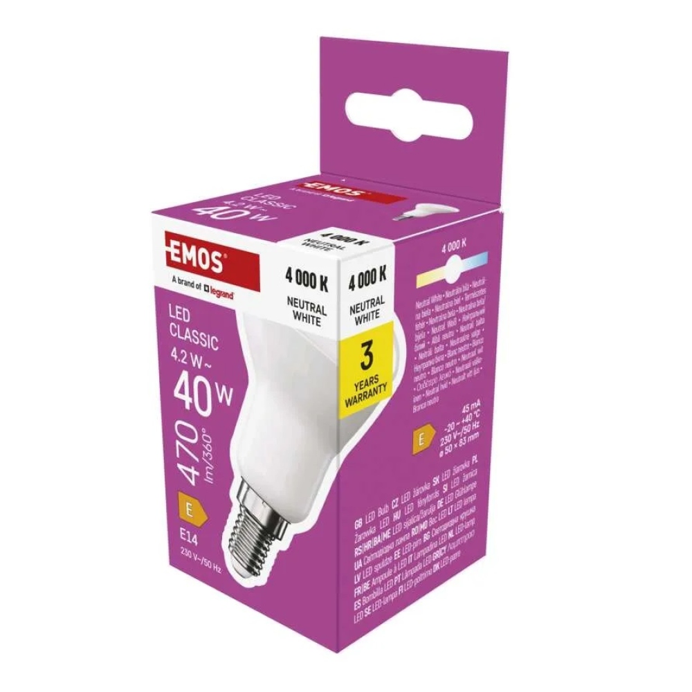 LED žiarovka Classic R50 / E14 / 4,2 W (40 W) / 470 lm / neutrálna biela