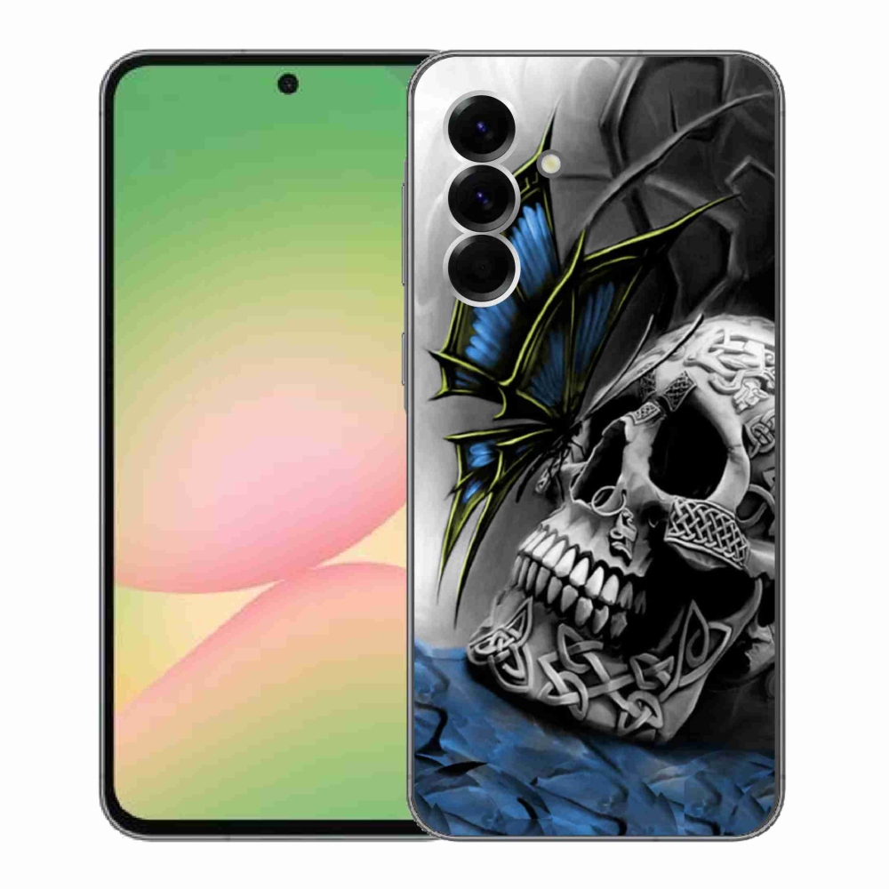 Gélový kryt mmCase na Samsung Galaxy A56 5G - motýľ a lebka