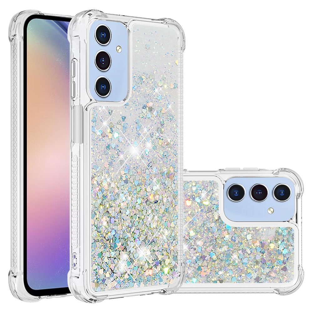 Glitter presýpacie gélový obal na Samsung Galaxy A17 5G - strieborný/srdiečka