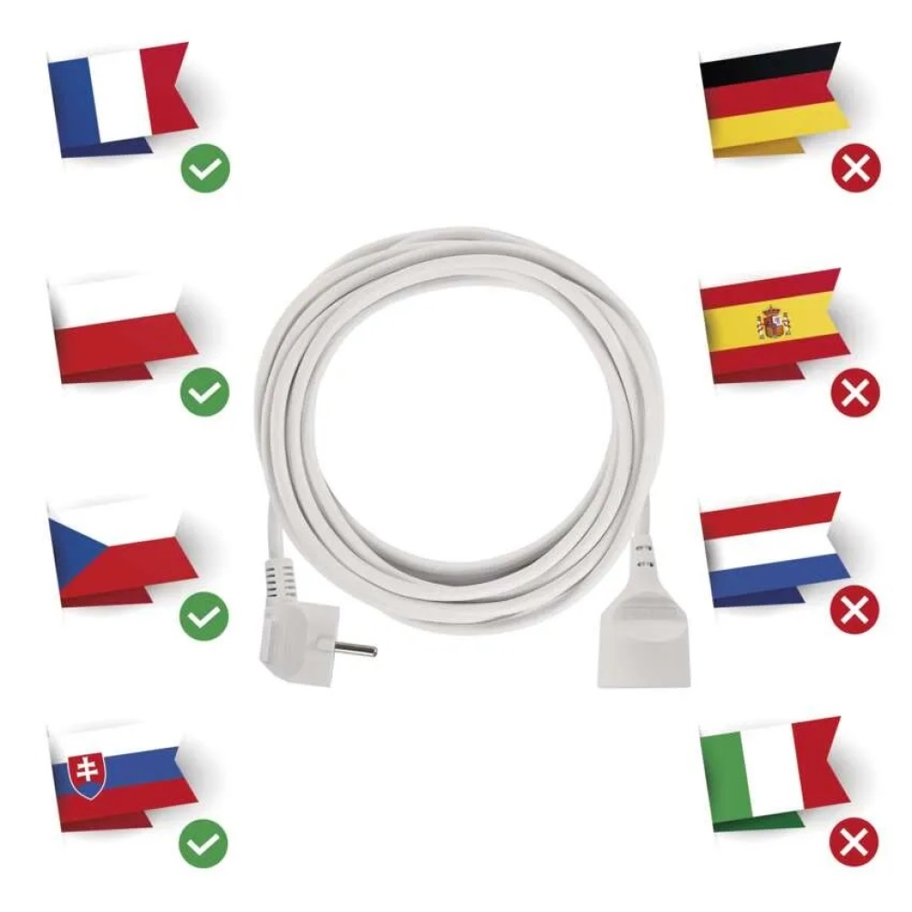 Predlžovací kábel 5 m / 1 zásuvka / biely / PVC / 1 mm2