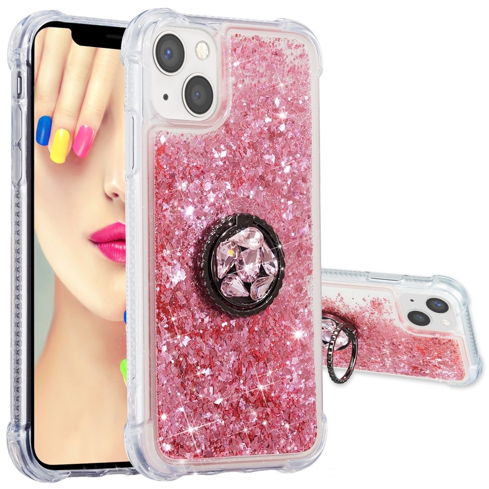 Glitter presýpací gélový obal na iPhone 15 Plus - ružový