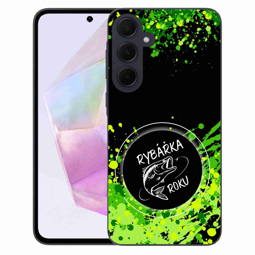 Gélový kryt mmCase na Samsung Galaxy A35 5G - rybárka roku čierne pozadie