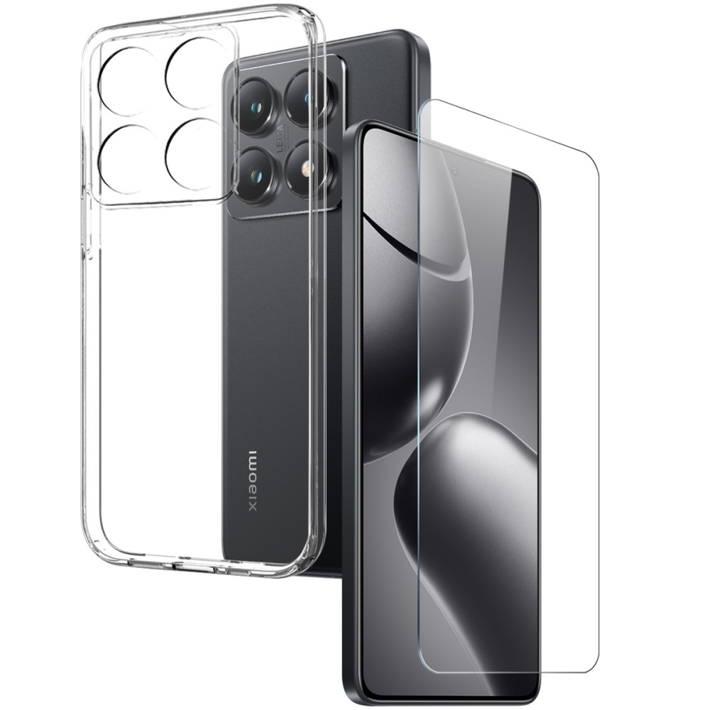 NORTHJO priehľadný gélový obal + tvrdené sklo na Xiaomi 14T Pro - priehľadný