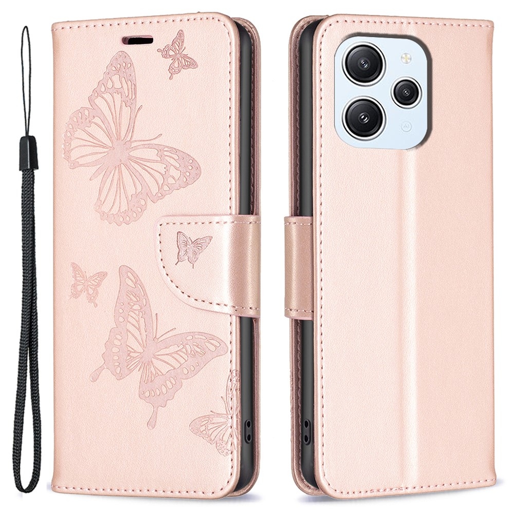 Butterfly knižkové puzdro na Xiaomi Redmi 12 4G/5G - ružovozlaté