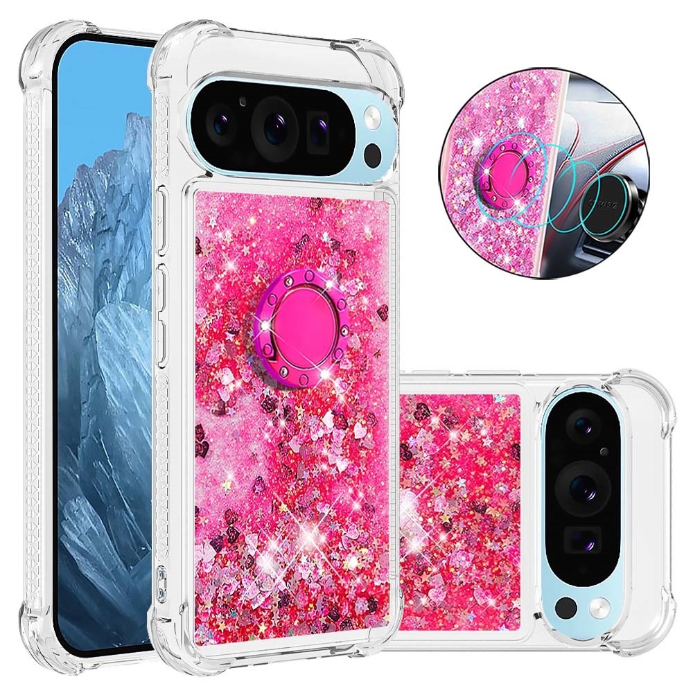 Glitt presýpací gélový obal s krúžkom na prst na Google Pixel 10 - ružový/srdiečka
