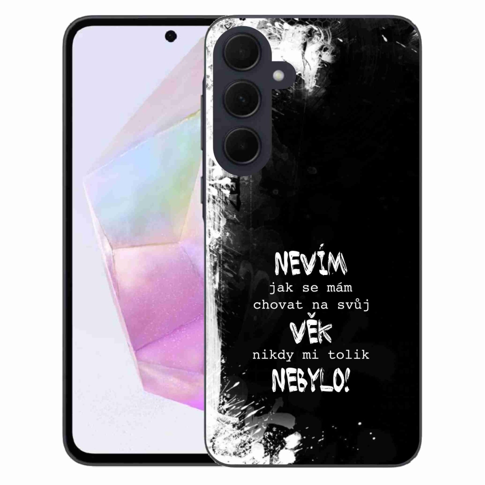 Gélový kryt mmCase na Samsung Galaxy A35 5G - vtipný text 14 čierne pozadie