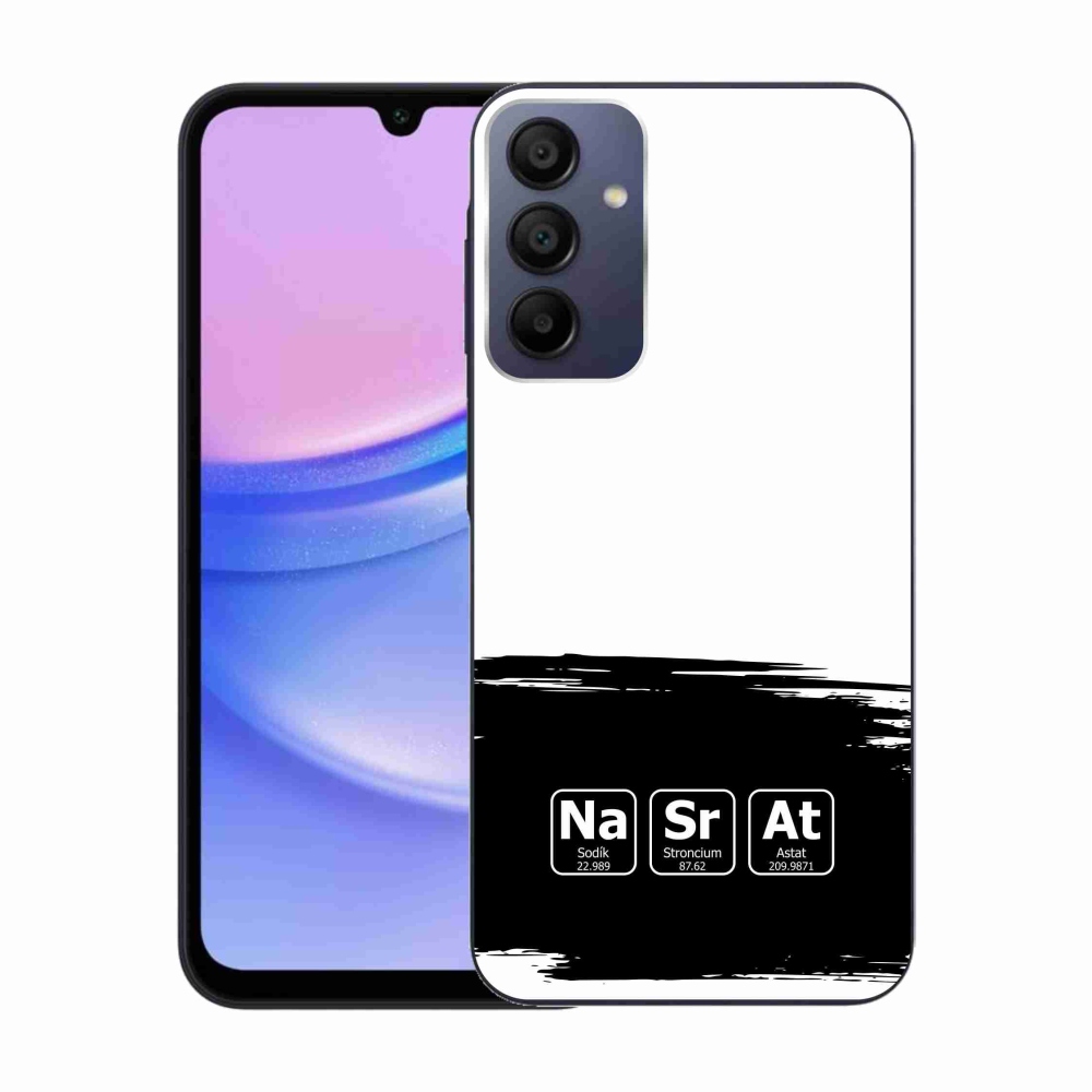 Gélový kryt mmCase na Samsung Galaxy A15 4G/5G - chemické prvky čiernobiele pozadie