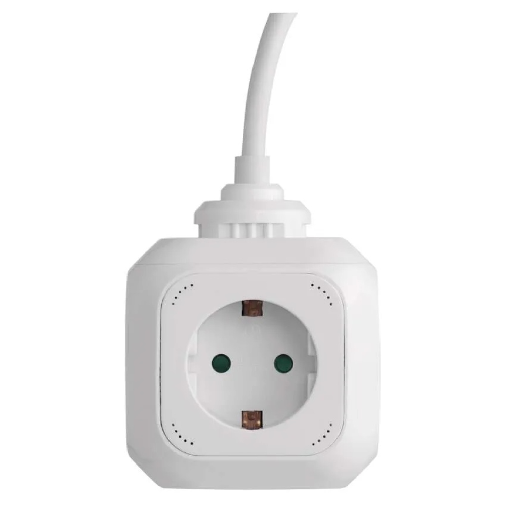 Predlžovací kábel - kocka 1,9 m / 4 zásuvky / biely / PVC / s USB / 1,5 mm2