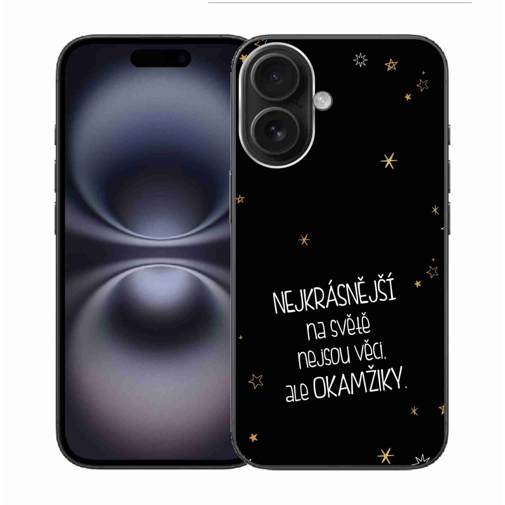 Gélový kryt mmCase na iPhone 16 - citát 4 čierne pozadie