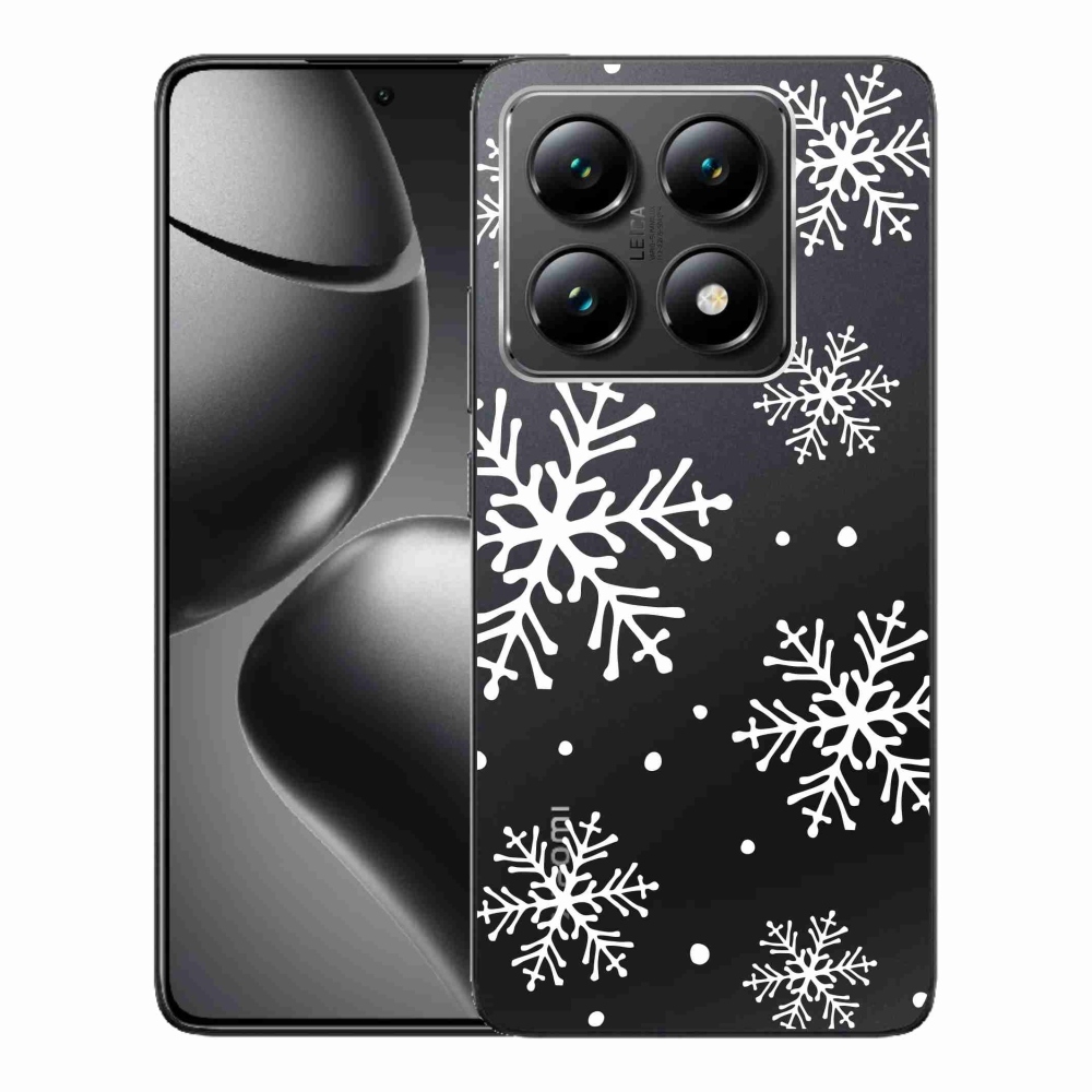 Gélový kryt mmCase na Xiaomi 14T - biele vločky na priehľadnom pozadí