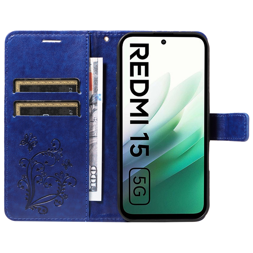 Big Butterfly knižkové púzdro na Xiaomi Redmi 15 4G (171mm) - modré