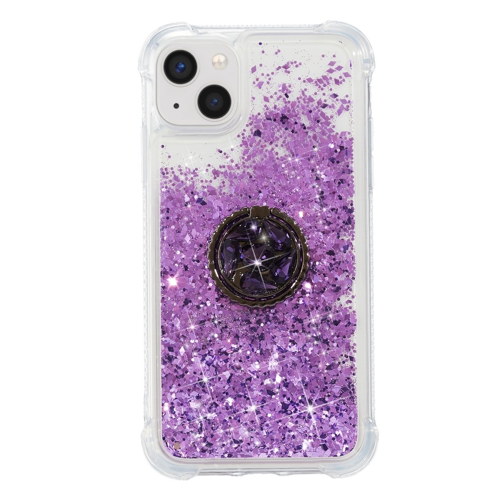 Glitter presýpací gélový obal na iPhone 15 Plus - fialový