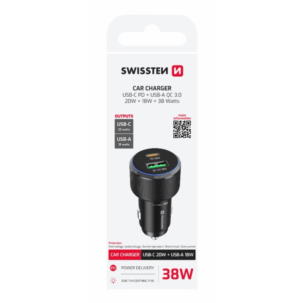 Swissten CL adaptér USB-C PD + USB-A, 38W - čierny