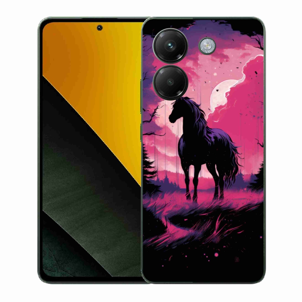 Gélový kryt mmCase na Xiaomi Poco M7 Pro 5G - čierny kreslený kôň 1