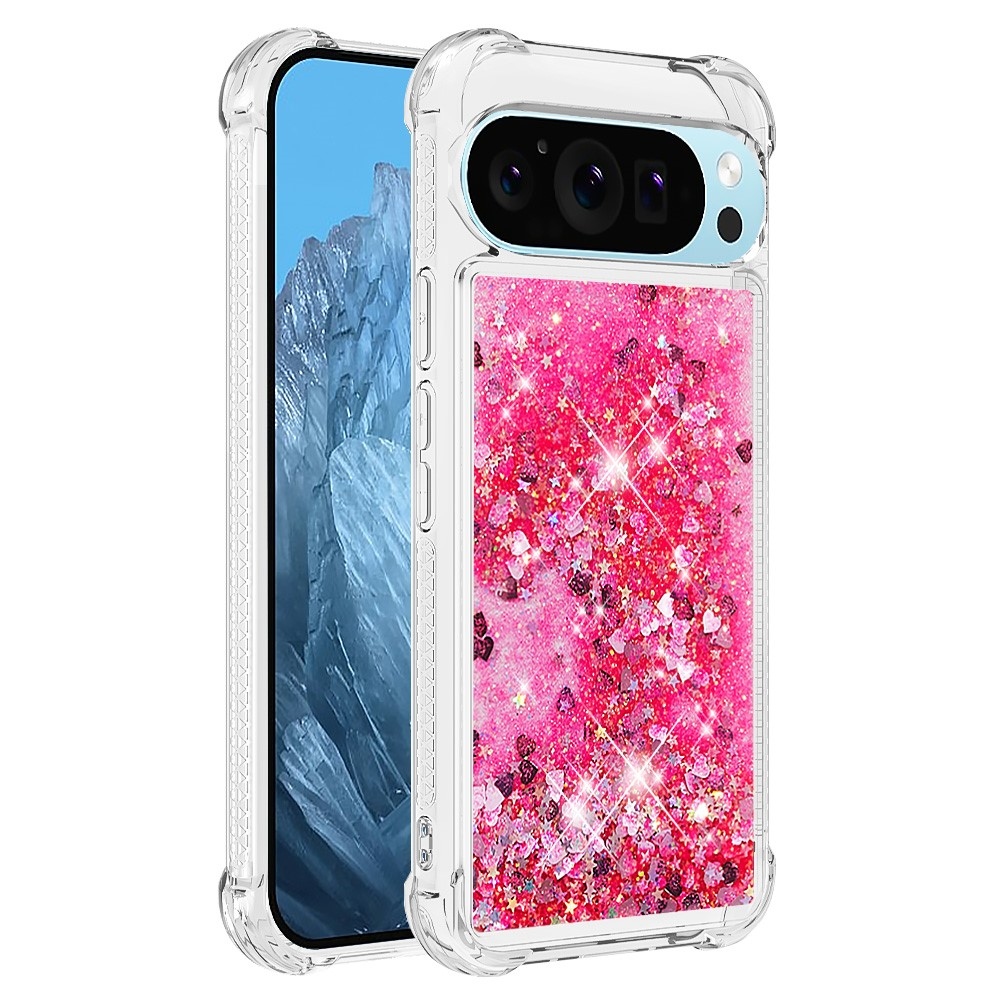 Glitter presýpací gélový obal na Google Pixel 10 Pro/Pixel 10 - ružový/srdiečka