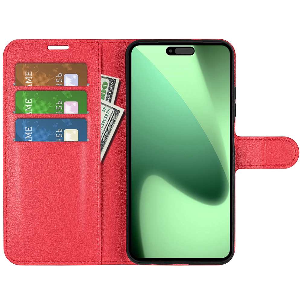 Litchi knižkové púzdro na iPhone 17 Pro - červený