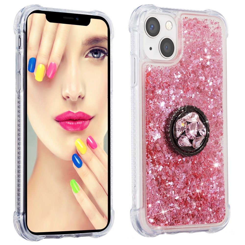 Glitter presýpací gélový obal na iPhone 15 Plus - ružový