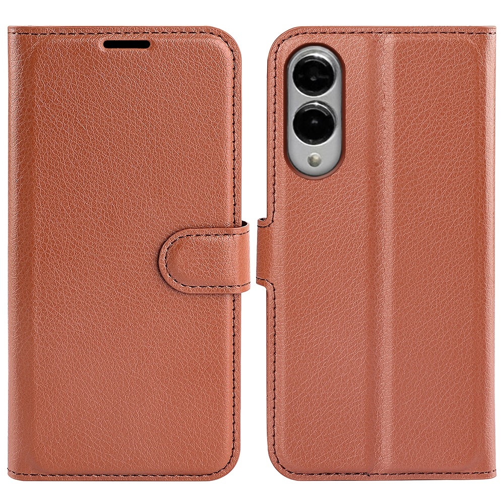 Litchi knižkové púzdro na Samsung Galaxy S25 Edge - hnedé