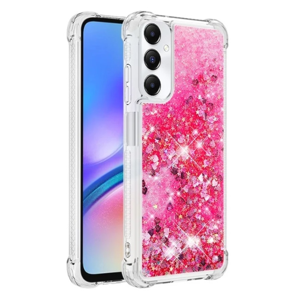 Glitter gélový presýpací obal na Samsung Galaxy A05s - ružový/srdiečka