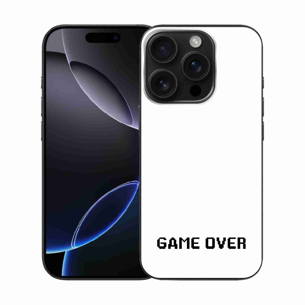 Gélový kryt mmCase na iPhone 16 Pro - game over biele pozadie