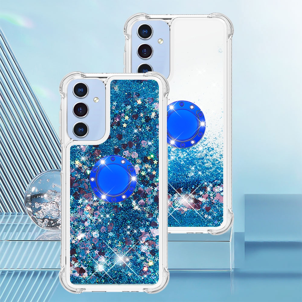 Glitt presýpacie gélový obal s krúžkom na prst na Samsung Galaxy A17 5G - modrý/srdiečka