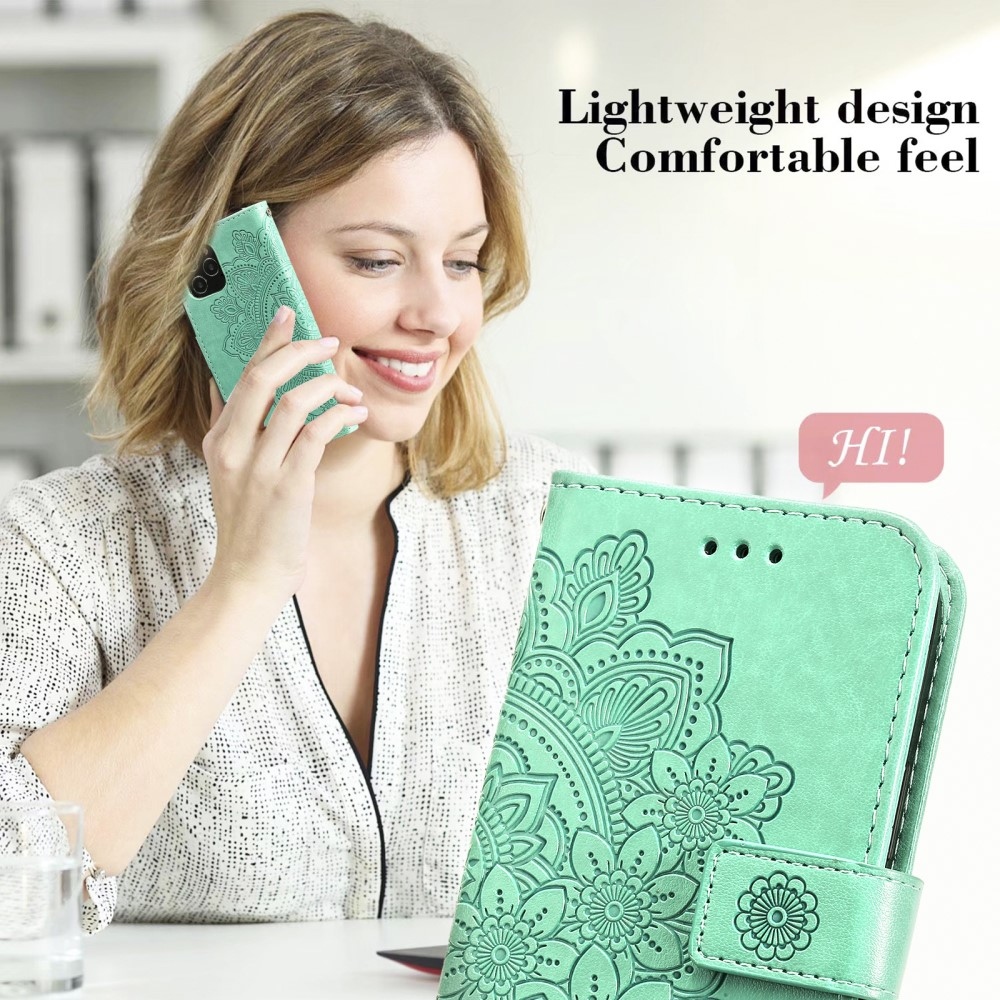 Floral knižkové puzdro na Realme 14 5G - modrozelené