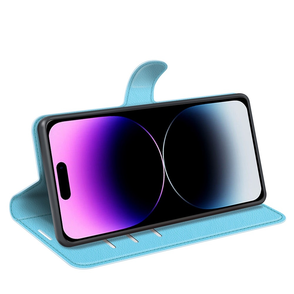 Litchi knižkové puzdro na iPhone 15 Pro Max - modré
