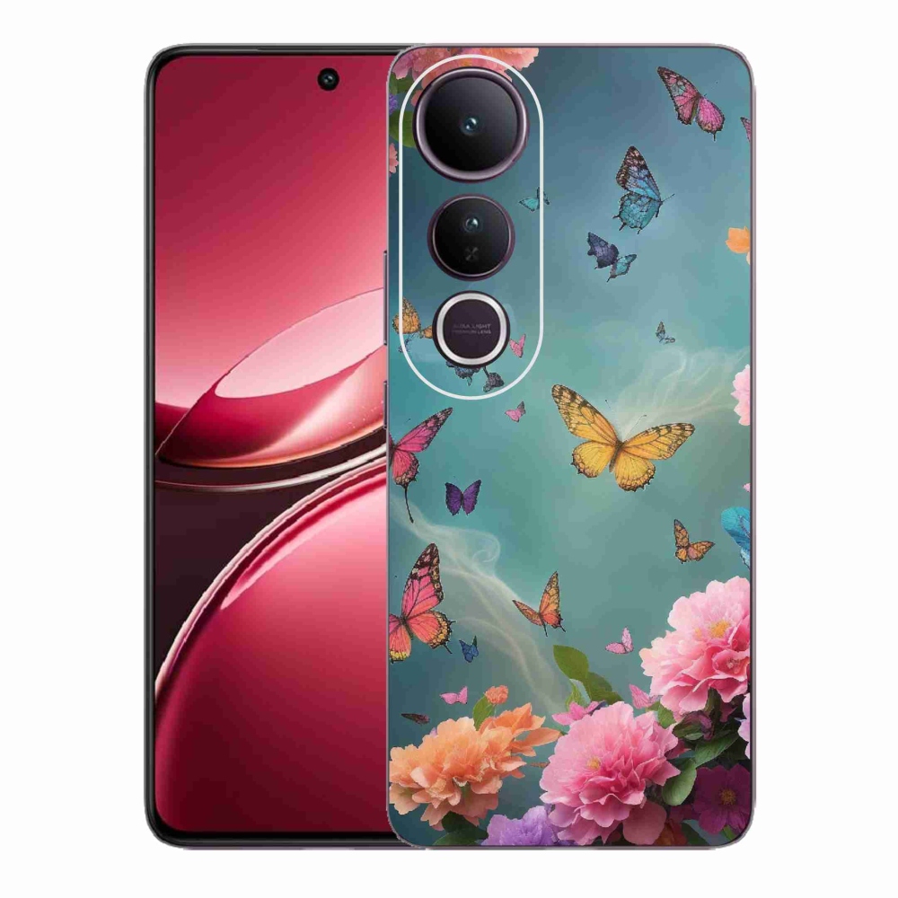 Gélový kryt mmCase na Vivo V50 Lite 4G/5G - farebné kvety a motýle