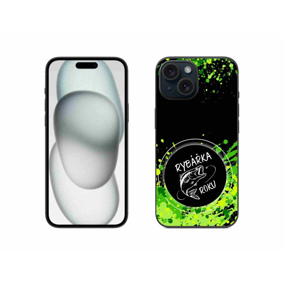 Gélový kryt mmCase na iPhone 15 - rybárka roku čierne pozadie