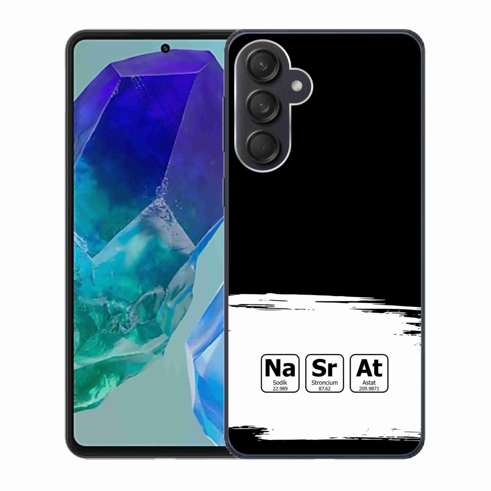 Gélový kryt mmCase na Samsung Galaxy M55 5G - chemické prvky bieločierne pozadie