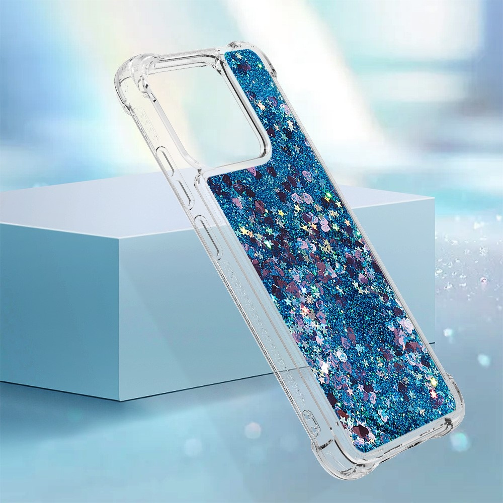 Glitter presýpací gélový obal na Xiaomi Redmi 12C - modrý/srdiečka