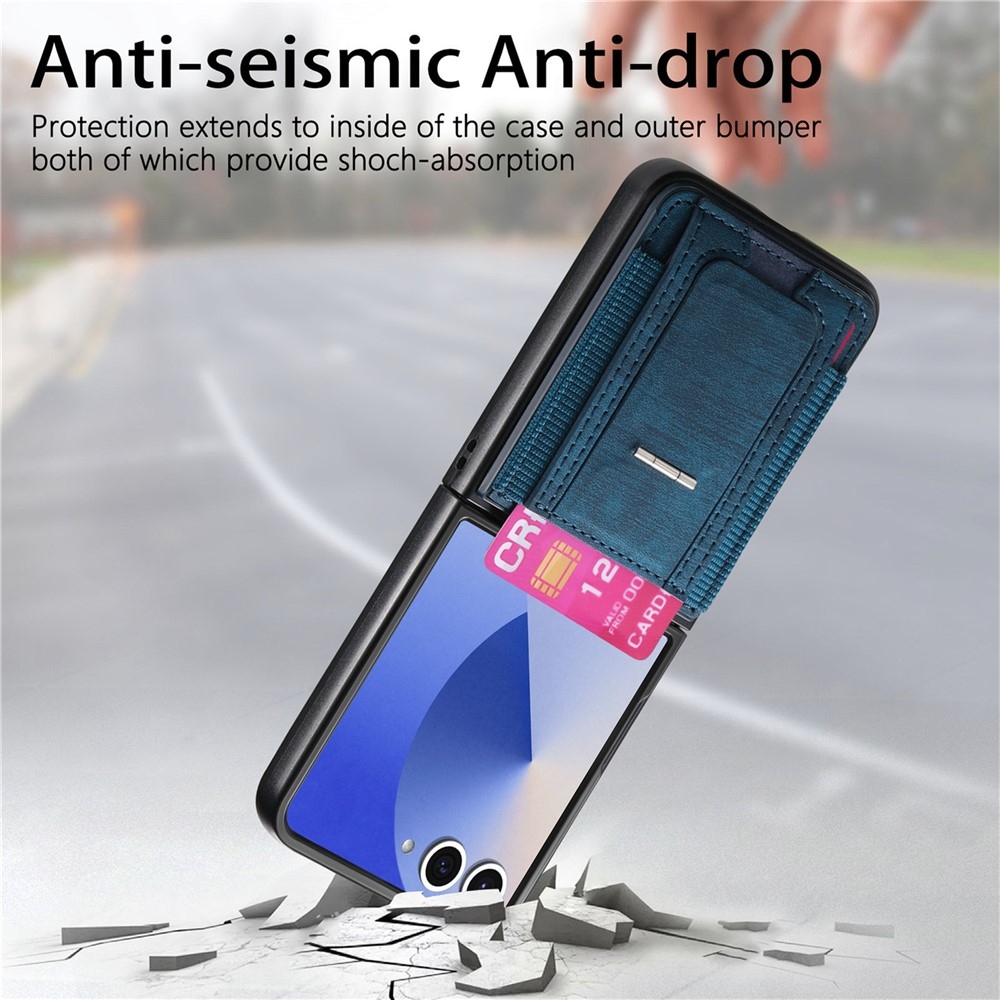 Luxurious plastový kryt s umelou kožou na Samsung Galaxy Z Flip7 5G - modrý