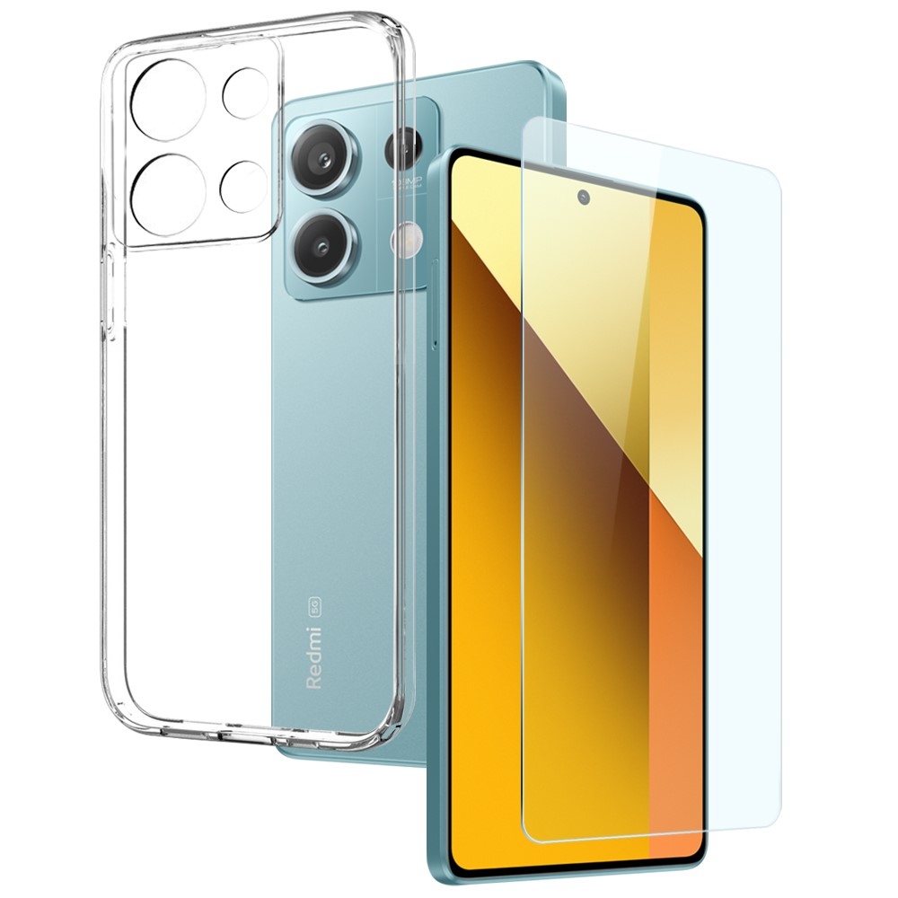 NORTHJO priehľadný gélový obal + tvrdené sklo na Xiaomi Redmi Note 13 5G - priehľadný