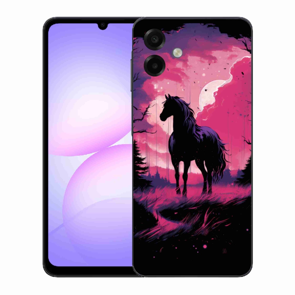 Gélový kryt mmCase na Samsung Galaxy A07 4G - čierny kreslený kôň 1