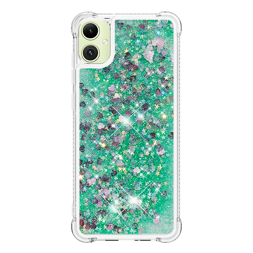 Glitter presýpacie gélový obal na Samsung Galaxy A07 4G - zelený/srdiečka