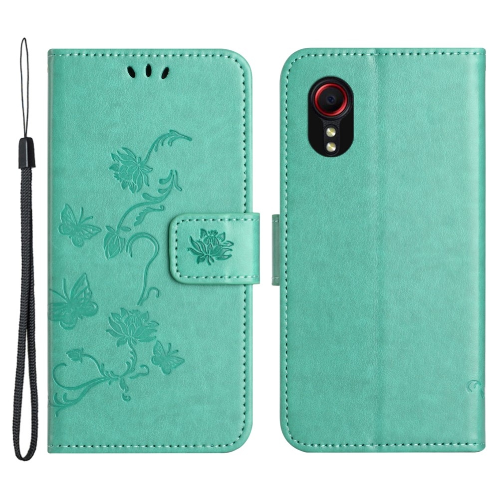 Flower knižkové púzdro na Samsung Galaxy Xcover 7 - modrozelené