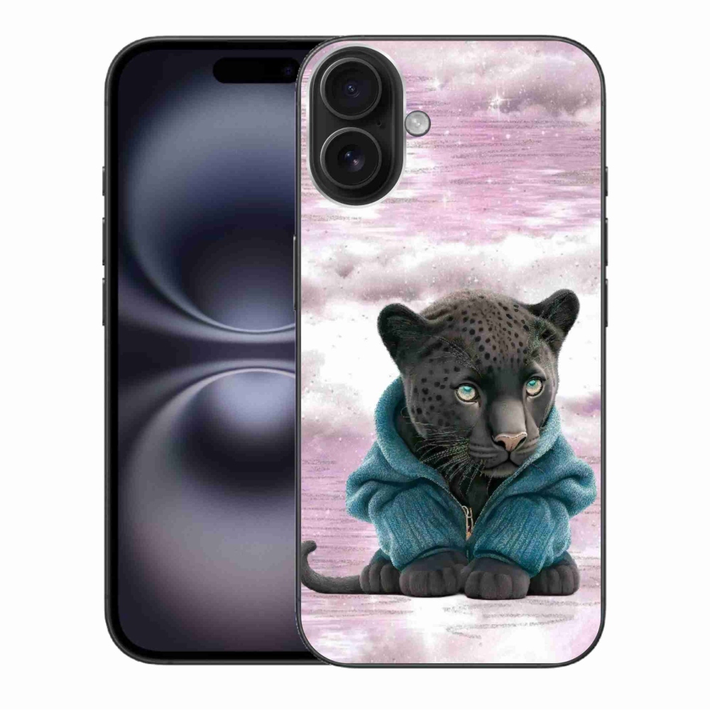 Gélový kryt mmCase na iPhone 16 Plus - čierny panter vo svetri