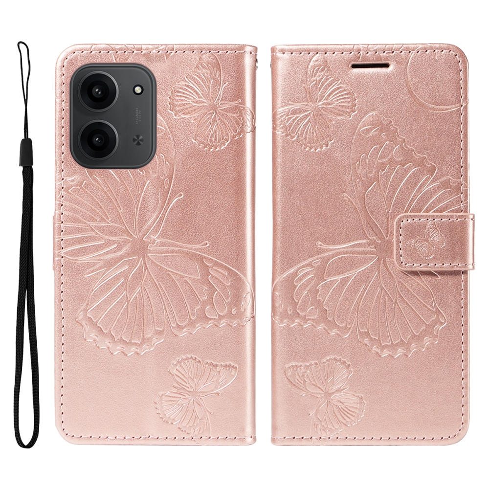 Big Butterfly knižkové púzdro na Xiaomi Redmi 15C 4G/5G (173mm) - ružovozlaté